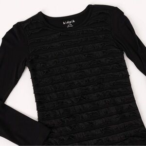 kidpik Black Long Sleeve Ruffle Front Top